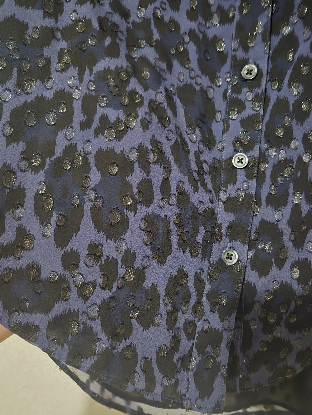 kate spade Navy and Black Leopard Tie-Neck Blouse...size:XS